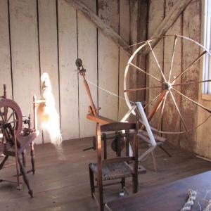 The Flax Wheel, also called a Foot Wheel, and Great Wheel, or Walking Wheel in the Chapman-Hall House. Courtesy of LCHA