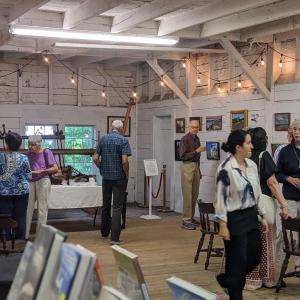 “Favorite Places in Maine” plein air art on display at the Carriage House on the Nickels-Sortwell property. CANDI JONETH/Boothbay Register
