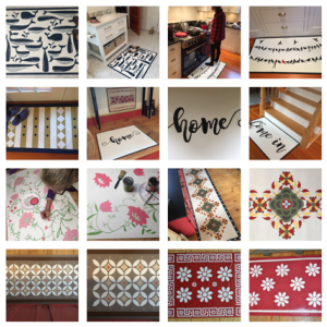 A gallery of Susan Connery’s floorcloths. Courtesy photo