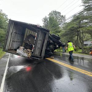 Truck rollover accident on Route 27, Boothbay on Thursday, July 18. Mark Sullivan photo