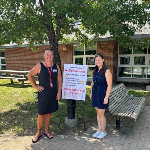 Wiscasset Middle High School Principal Sarah Hubert, left, and Wiscasset Elementary School Principal Stacy Clements prepare to welcome students to Wiscasset Set for Success. Jodi Hardwick photo