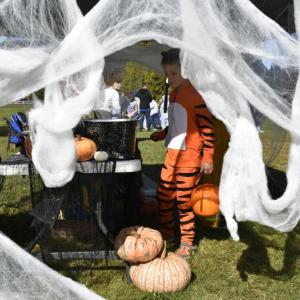 Trick or treating in the Rotary Club of Boothbay Harbor "tent." LISA KRISTOFF/Boothbay Register