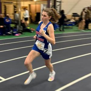 Abbie Clark races for the Seahawk indoor track team in 2023. Courtesy of Josiah Winchenbach