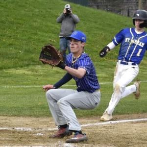 BRHS baseball action. FRITZ FREUDENBERGER/Boothbay Register