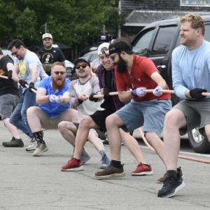 A team from away (Massachusetts) competing in the 2024 Windjammer Days Tug Across the Harbor. FRITZ FREUDENBERGER/Boothbay Register