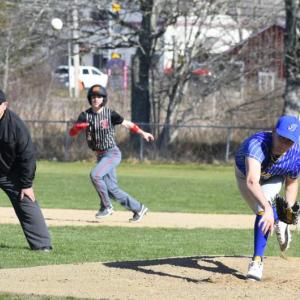 Seahawk Finn Harkins pitches against Hall-Dale May 20. FRITZ FREUDENBERGER/Boothbay Register