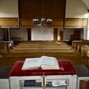 View from the pulpit of Nequasset Meetinghouse. Although no longer used as a church it continues to be opened for community gatherings. (PHIL DI VECE/Wiscasset Newspaper)