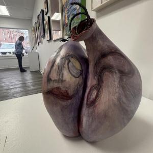 Catherine Gibson's "Beaten Heart" - fiber-clay, stains, found metal, paint and wax.