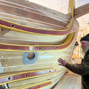 Carpenter Tom Gerhard gives a tour of the Eleanor as part of an event co-hosted by Bristol Shipyard and the Boothbay Region Historical Society. FRITZ FREUDENBERGER/Boothbay Register