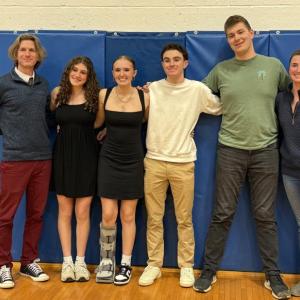 The BRHS indoor track seniors and coaches. From left to right, Coach Nick Scott, Abbie Clark, Bailey Lewis, Cleyton Splaine, Neal Baldwin, Coach Caitlin Sheppard. Courtesy Leah Plummer 