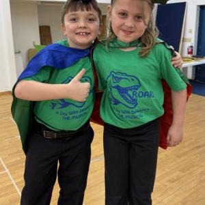 Oscar Mirabile and Lily Billings pose as they wait for the younger cast members to arrive. Courtesy of Emily Mirabile
