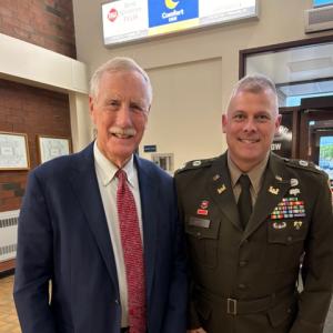 U.S. Sen. Angus King, (I-Maine), left, and WMHS teacher Shanon Cotta. Courtesy of Wiscasset School Department 