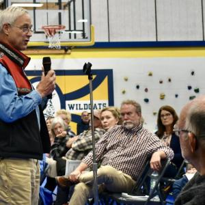 Jonathan Appleyard, chair of the Solid Waste and Recycling Committee addresses the audience.  PHIL DI VECE/Wiscasset Newspaper