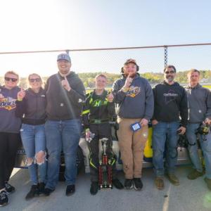 Daniel Harding and crew celebrate his Opening Day win in the Late Models. Jasen Dickey Photography