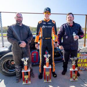 Wicked Good Outlaw Victory Lane, from left: James Osmond, Brody Whorff and Jamie Young. Jasen Dickey Photography