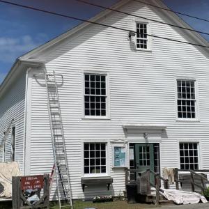 Edgecomb selectmen announced May 27 that contractors started painting the town hall a few weeks ahead of schedule. BILL PEARSON/Boothbay Register painters