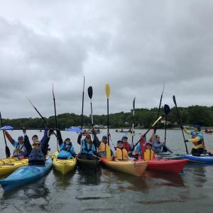 A Knickerbocker Group team on the Damariscotta River during a recent Paddle for a Purpose. Courtesy of Hearty Roots