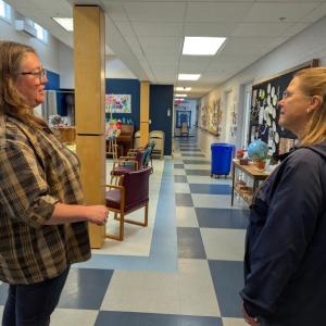 On left, Executive Director Ashley Butterfield talks with LC Administrator Carrie Kipfer about Respite Care’s facility and programs. Courtesy photo  
