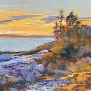 Lyn Asselta, "Kresge Pt. Sunset," pastel on paper, 8" x 10" - Gleason Fine Art