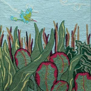 Susan LeRay, “Bird Over the Marsh,” - embroidery. Courtesy of BRAF