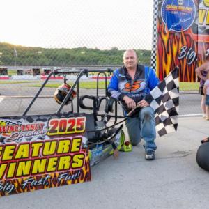 Michael Ramsey in Victory Lane after winning the Champ Kart feature. Jasen Dickey Photography