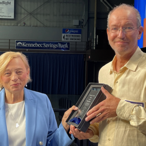 Peter Bruun receives his Governor's Award from Maine Governor Janet Mills July 10. Courtesy photo
