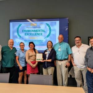 MaineHealth Sustainability Manager Michael Arsnow with Members of the MaineHealth Lincoln Hospital Sustainability Committee including Alan Littlefield, Mona Buffum, Kristina Verney, Kari London, Brooks Betts, Tom Elmer and Brent Hallowell. 