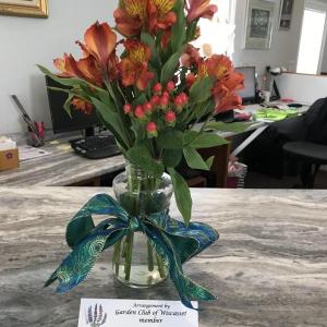 A January flower arrangement by Jan Flowers. GCW members now provide year round weekly arrangements to Wiscasset Public Library. Emily Adler photo Flowers