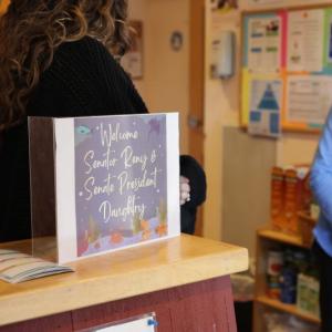 A sign at Coastal Kids Preschool in Damariscotta welcomes the day’s guests. Courtesy photo