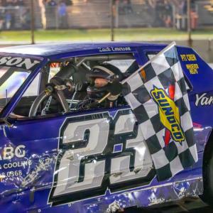 Zack Emerson stops on the front stretch after scoring the Strictly Street victory and 2025 division championship. Jasen Dickey photo