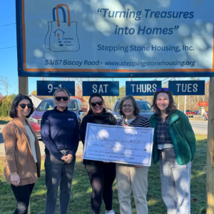 Members of 100+ Women Who Care Lincoln County Maine’s leadership team present Marilee Harris of Stepping Stones with an “Impact Donation” Courtesy photo Members of 100+ Women Who Care Lincoln County Maine’s leadership team present Marilee Harris of Stepping Stones with an “Impact Donation” Courtesy photo