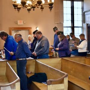 Woolwich's holds its Veterans' Day program in the Nequasset Meetinghouse. PHIL DI VECE/Wiscasset Newspaper.  