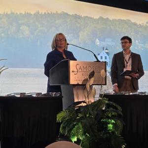 Rep. Holly B. Stover, D-Boothbay, accepts HospitalityMaine’s inaugural Legislative Champion award. Courtesy of Amy Sylvester