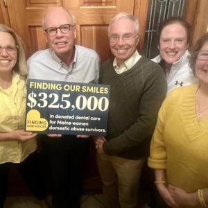 Finding Our Smiles Dental Advisors Dr. Rob Berube and Dr. David Pier, flanked by other Team Smiles members from left: Patrisha McLean, CEO+Founder of Finding Our Voices, Nicole Larrabee, board member and treasurer, and Mary Kamradt, operations director. Photo by Karen Pier