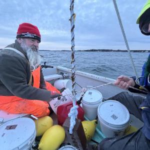 Planting seaweed droplines with Ken Sparta on Spartan Sea Farms in Casco Bay. Courtesy photo