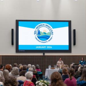 Kate Elmes and Leah Bauer capture and audience of 150 local women at Bigelow Laboratory meeting. Melissa Keyser photo