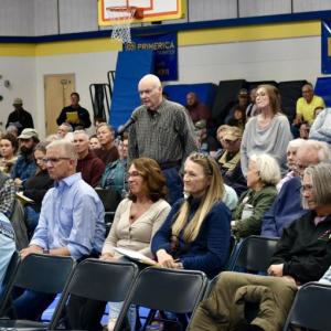 Voters lined up to weigh-in on the library funding article. PHIL DI VECE/Wiscasset Newspaper