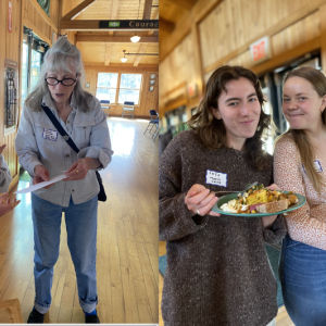 Karlis Ziedens and Kathleen Younger Boothbay Pantry Partner, left photo, and Skye Stinnett team and Campbell Leonard board. Courtesy of Veggies to Table