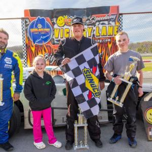 Modified Victory Lane, from left: Adam Chadbourne, Abby Colson, Alec Brown and Jaxson Moreside. Jasen Dickey Photography