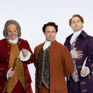 "1776" cast members John Treacy Egan (Benjamin Franklin), James Patterson (John Adams) and Quinn Corcoran (Thomas Jefferson). Musical opens June 25 at MSMT. Courtesy of MSMT