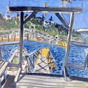 Helen Fellows Matthews'  “Harry’s New Dock” captures the essence of a summer holiday along the Maine coast. Courtesy of BRAF