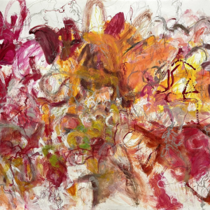 Kathryn Shagas, “Pulse of the Garden,” acrylic and drawing media on paper at the Maine Art Gallery, Wiscasset. Photo courtesy of the artist
