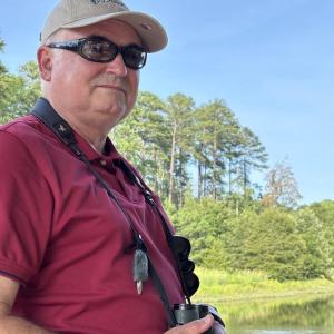 The authors (Jeff here) spent some time looking for birds on the trails at the Duke Ponds on the Duke University campus on a hot day in August. It was a pleasure to find brown-headed nuthatches and Carolina chickadees here. Courtesy of Allison Wells.