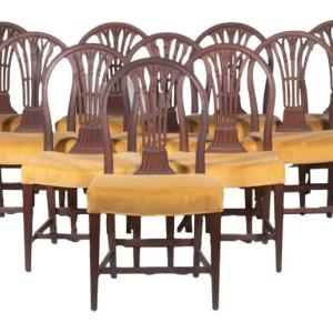 Set of 10 Hepplewhite Balloon Back Dining Chairs