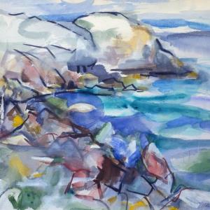 Yolanda Fusco "View of Blackhead" watercolor, Wiscasset Bay Gallery. Courtesy image 