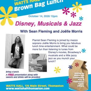 A colorful poster with pictures of pianist Sean Fleming and mezzo soprano Joelle Morris. Text is transcribed in the body of the post.